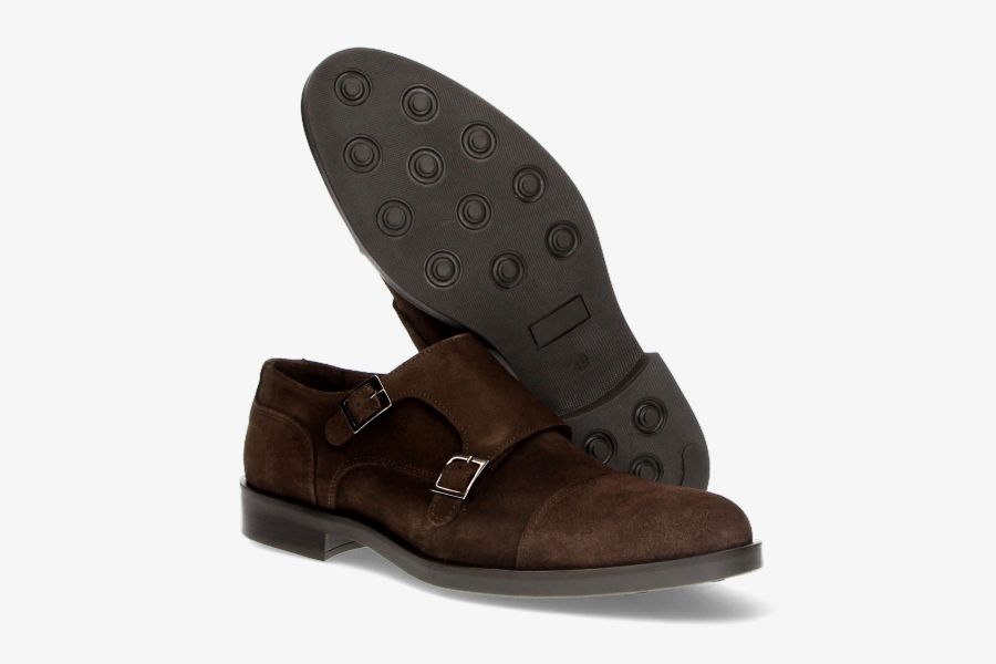Brown Suede Double Buckle Shoe