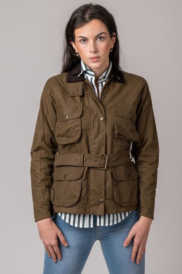 Veste cirée à poches camel