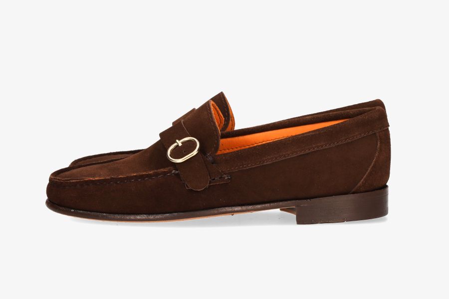 Brown Suede Buckle Loafer