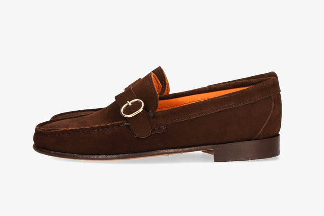 Brown Suede Buckle Loafer