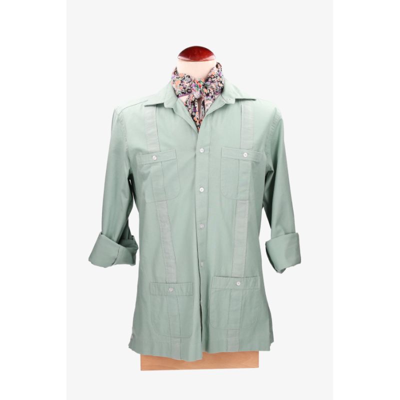Green cotton guayabera shirt