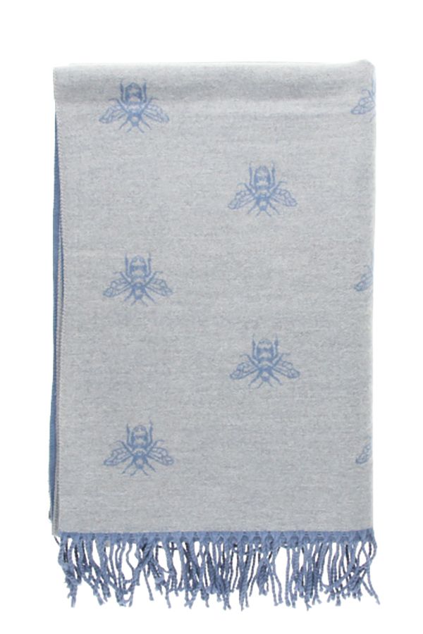 Reversible Scarf with Blue/Gray Bee Print