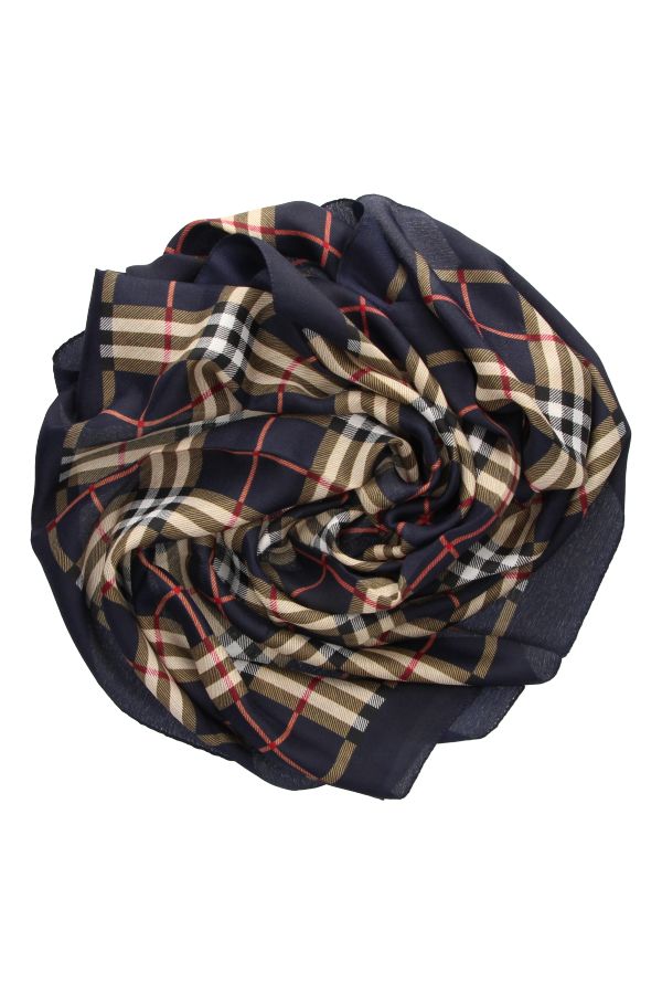 Écharpe double à carreaux bleus