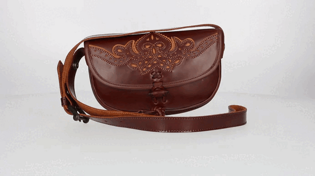 Rociero Leather Bag Yellow Thread with Strap Valverde del Camino