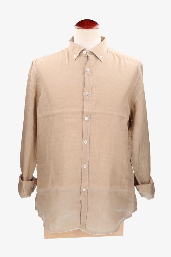 Beige linen button-down shirt