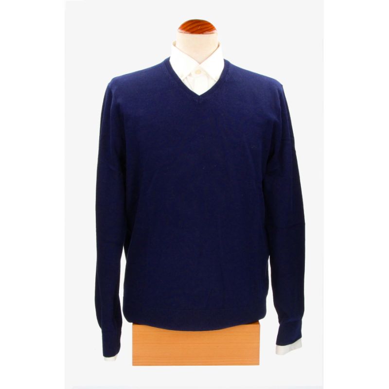 Pull col V bleu marine