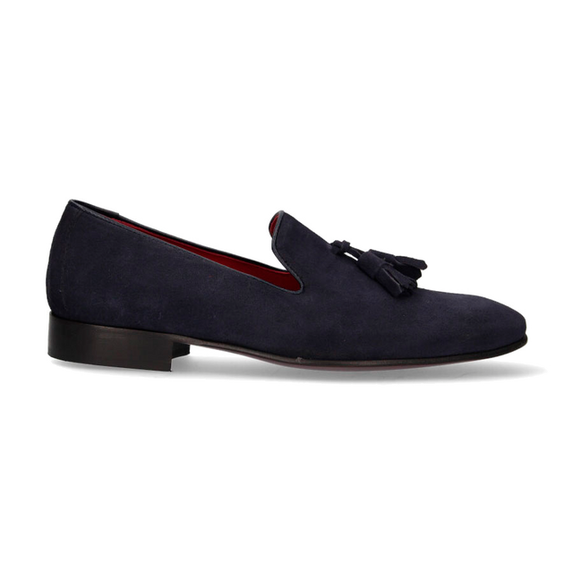 Haut à pompons en daim bleu marine