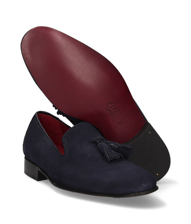 Haut à pompons en daim bleu marine