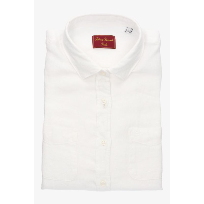 Two-pocket white linen shirt