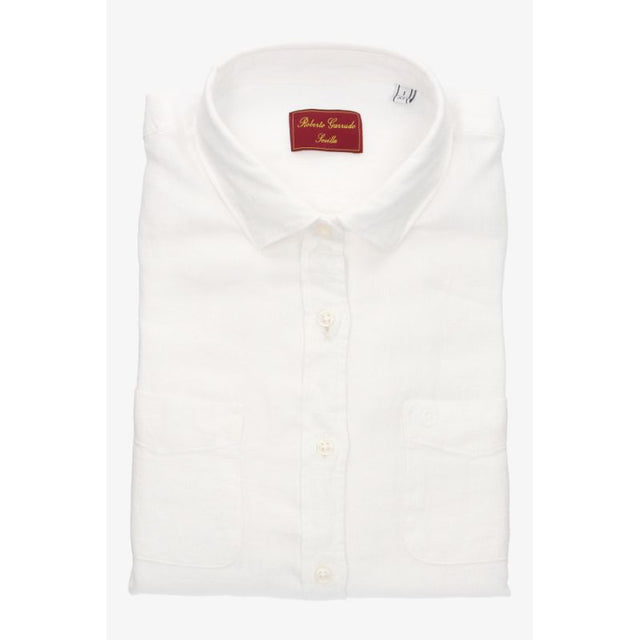 Two-pocket white linen shirt