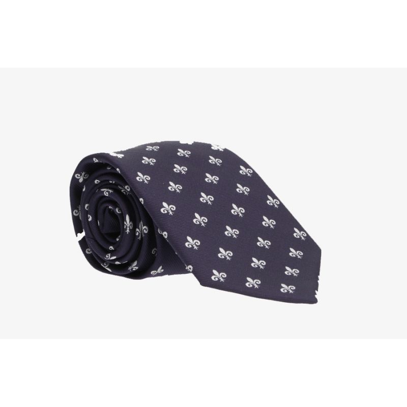 Navy Fleur-de-Lis Gray Tie