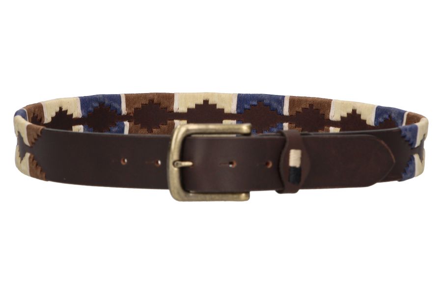 Blue, Beige and Brown Embroidered Belt