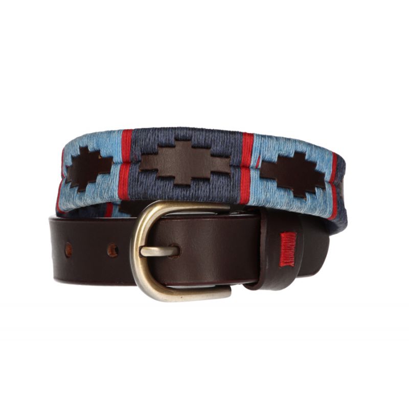 Argentine Embroidered Belt for Children in Light Blue and Blue