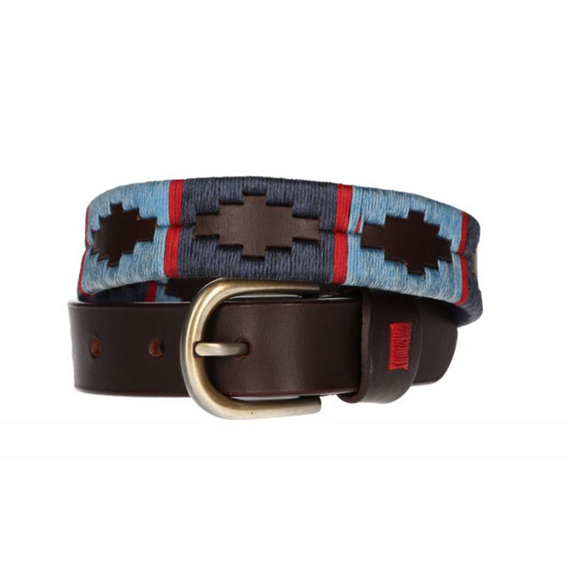 Argentine Embroidered Belt for Children in Light Blue and Blue