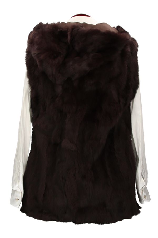 Brown Fur Vest with Hood