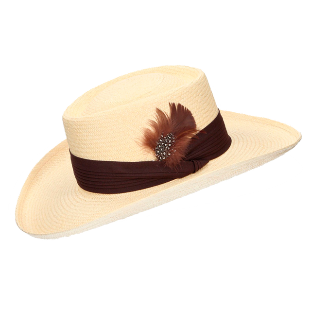 SOMBRERO GAMBLER NATURAL TIRA ANCHA CON PLUMA