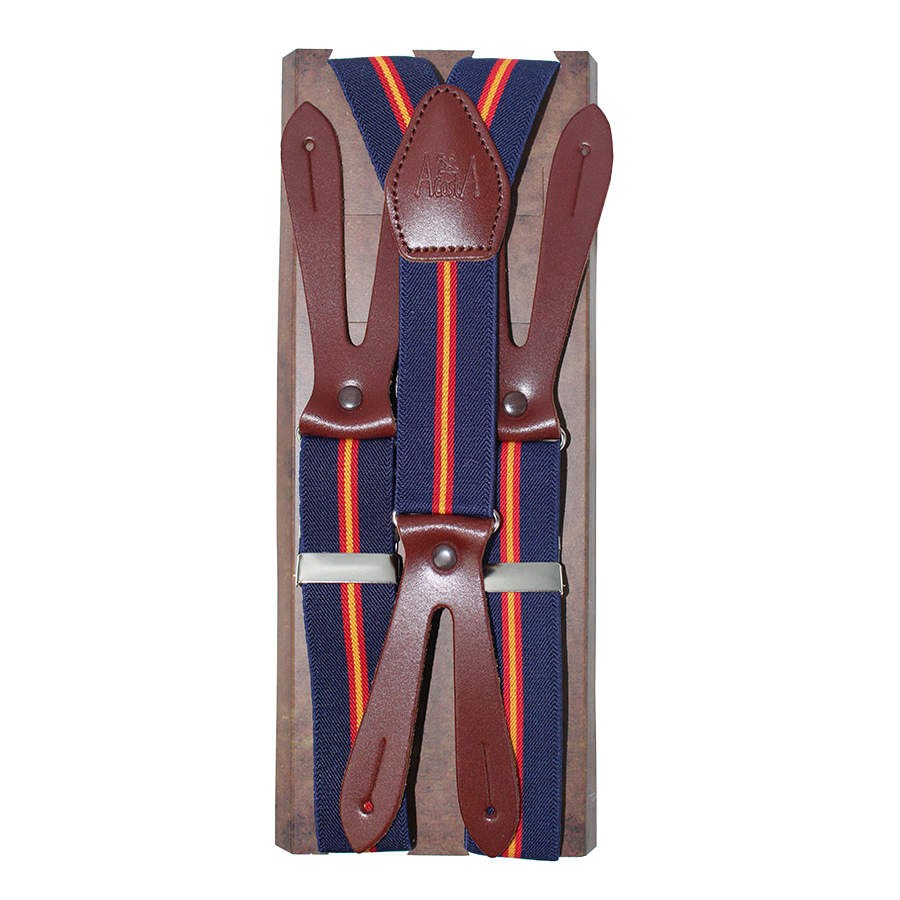 Blue elastic suspenders with Spanish flag decoration, 30 mm