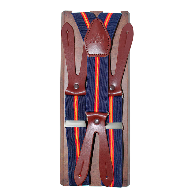 Blue elastic suspenders with Spanish flag decoration, 30 mm