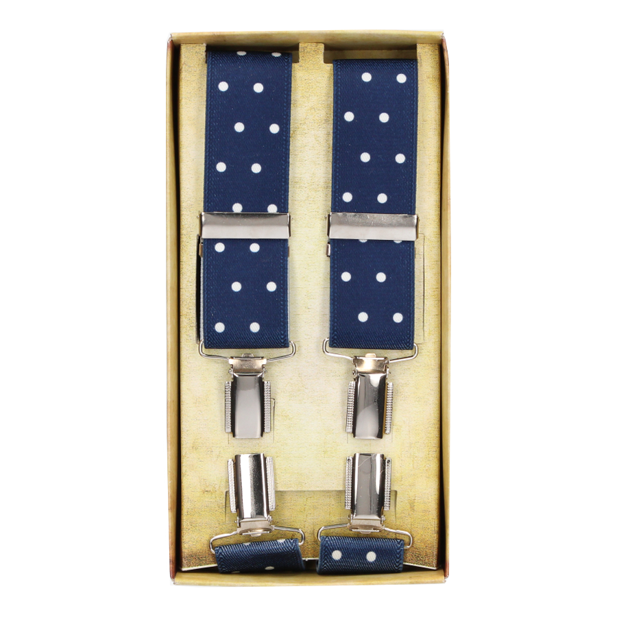 Navy Blue Dress Suspender with White Polka Dots