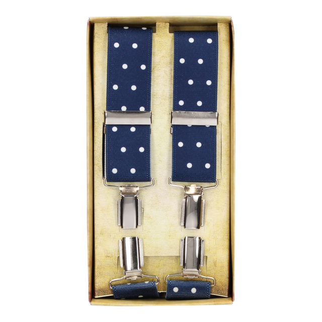 Navy Blue Dress Suspender with White Polka Dots