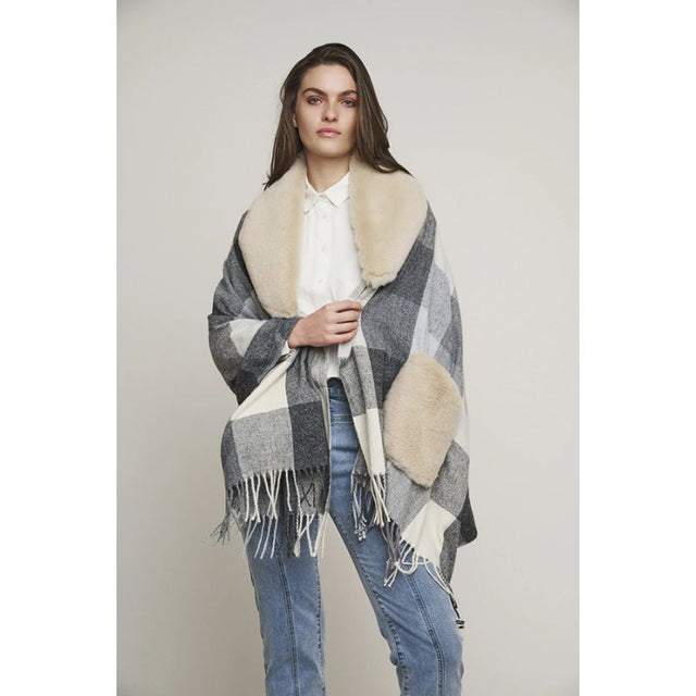 Apollo Black Checkered Poncho