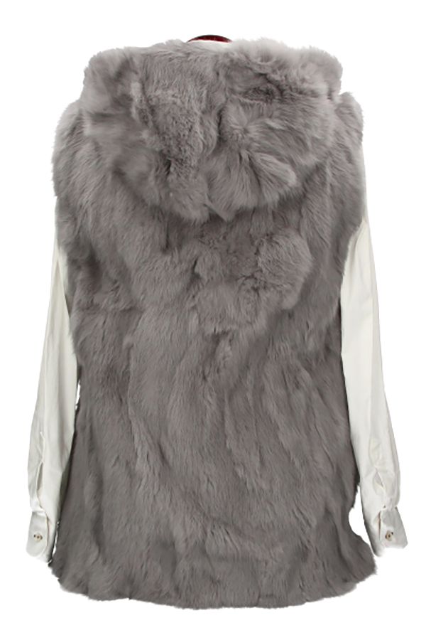 Gray Fur Vest with Hood
