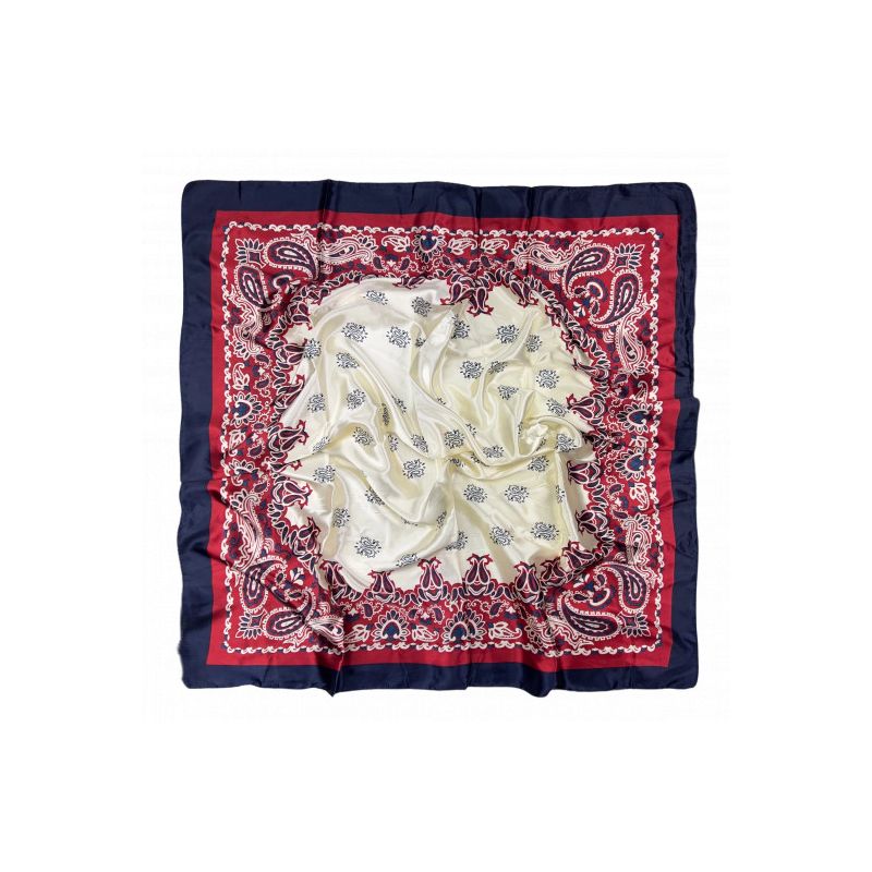 Pañuelo Borde Marino Adornos Cachemire Rojo y Centro Beige