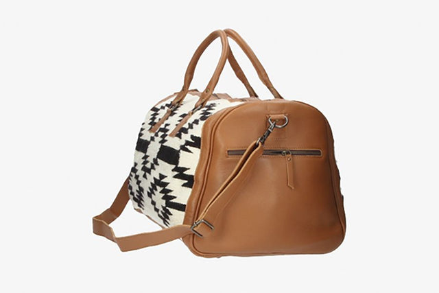 Leather Travel Bag with Ethnic Print