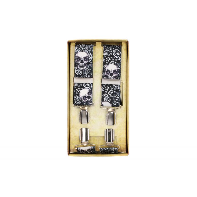 Black Dress Suspender with Skulls and Paisley