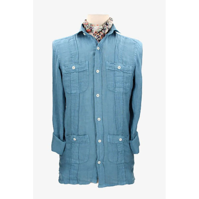 Chemise cubaine en lin indigo