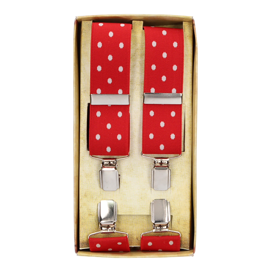Red Dress Suspender with White Polka Dots