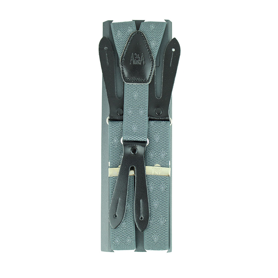 Gray Diamond Pattern Elastic Suspenders 25mm