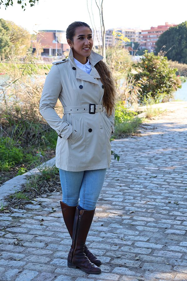 Stone Double Breasted Trench Coat