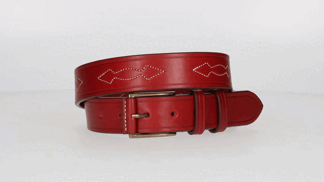 Ceinture en cuir de vachette cognac avec dessin