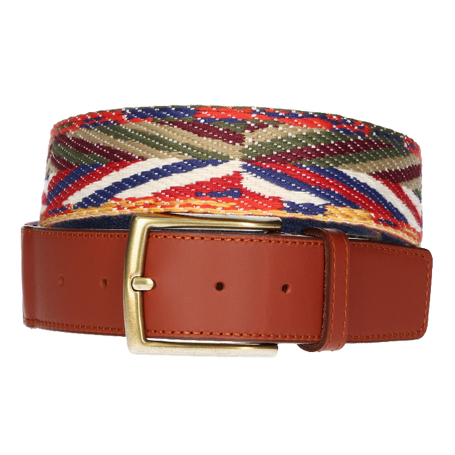Ethnic canvas belt with leather tips