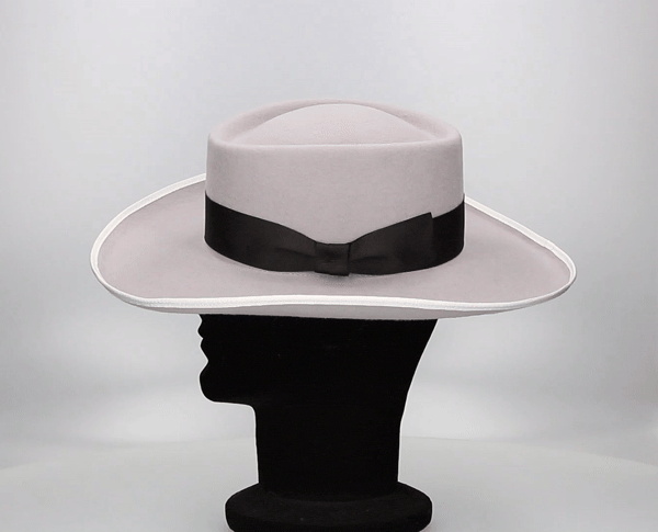 SOMBRERO GAMBLER LANA PLATA CINTA NEGRA