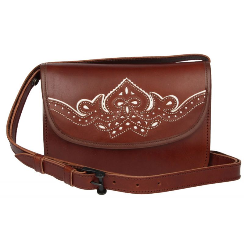 Large White Embroidered Leather Rociero Bag with Strap