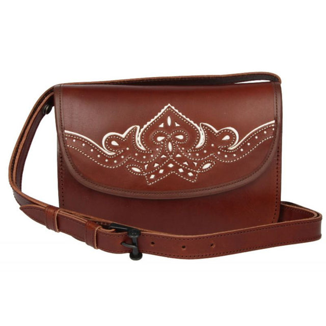 Large White Embroidered Leather Rociero Bag with Strap