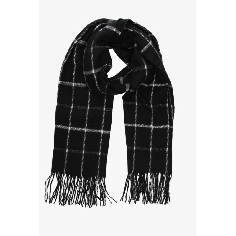 Black Checkered Scarf with White Lines