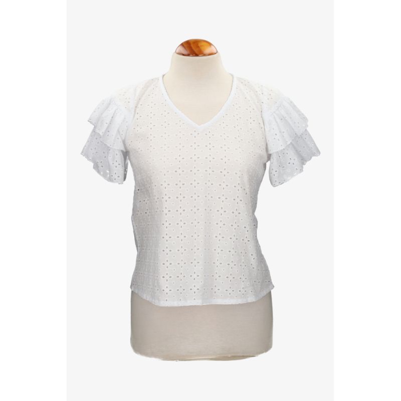 Perforated cape sleeve blouse