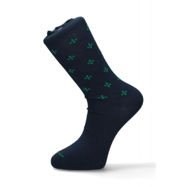 Chaussette bleu marine à fleur de lys verte