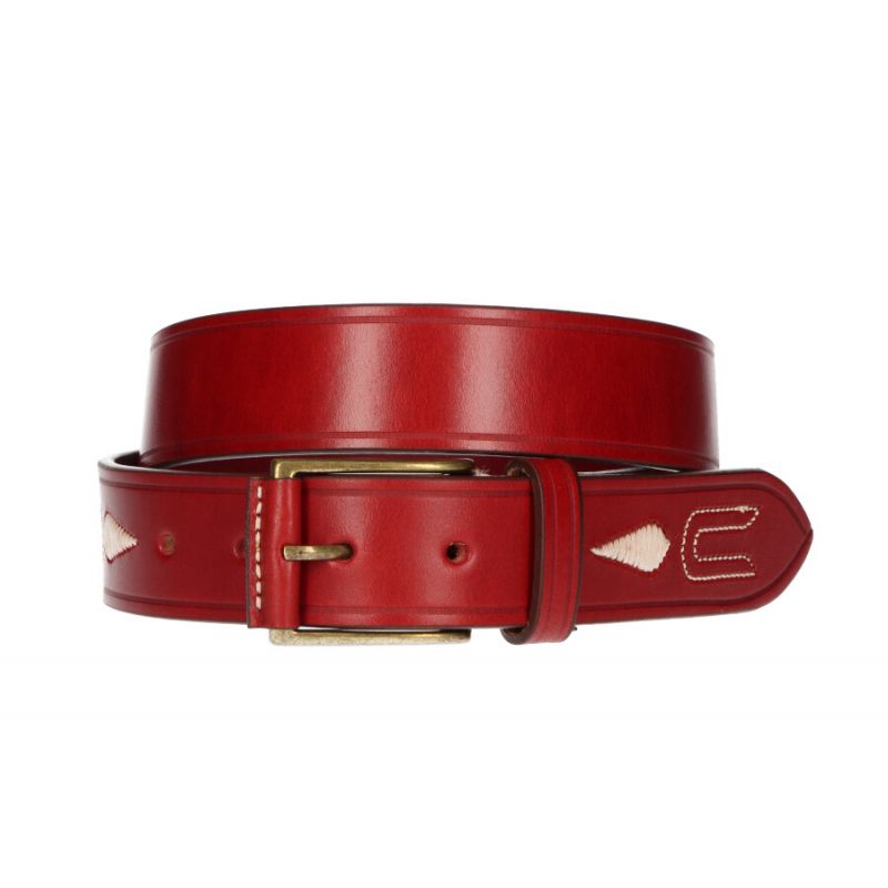 Ceinture en cuir de vachette cognac ananas et dessin