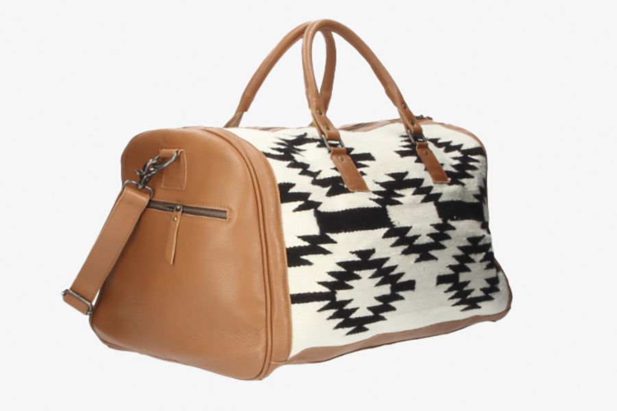 Leather Travel Bag with Ethnic Print