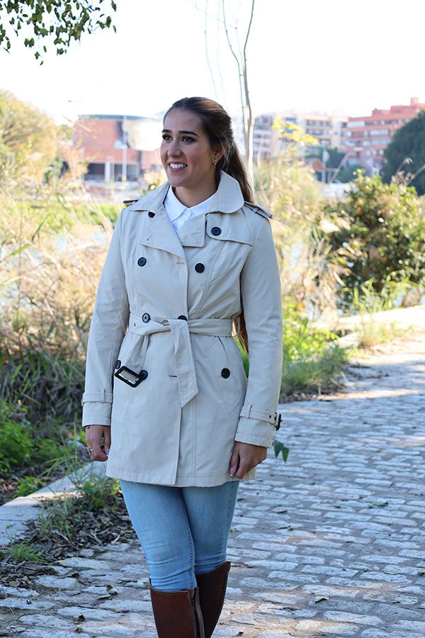 Stone Double Breasted Trench Coat