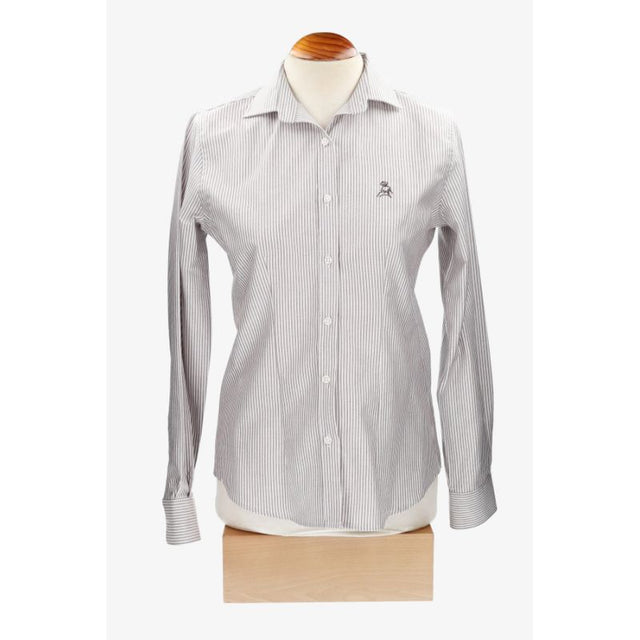 Brown Striped Women's Shirt with Navy Amazon Embroidery