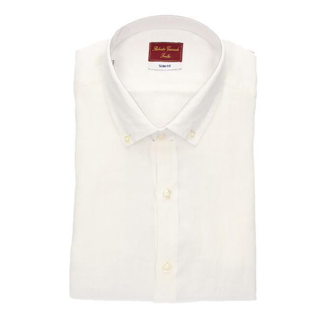 CHEMISE BLANCHE EN LIN À COL BOUTONNÉ