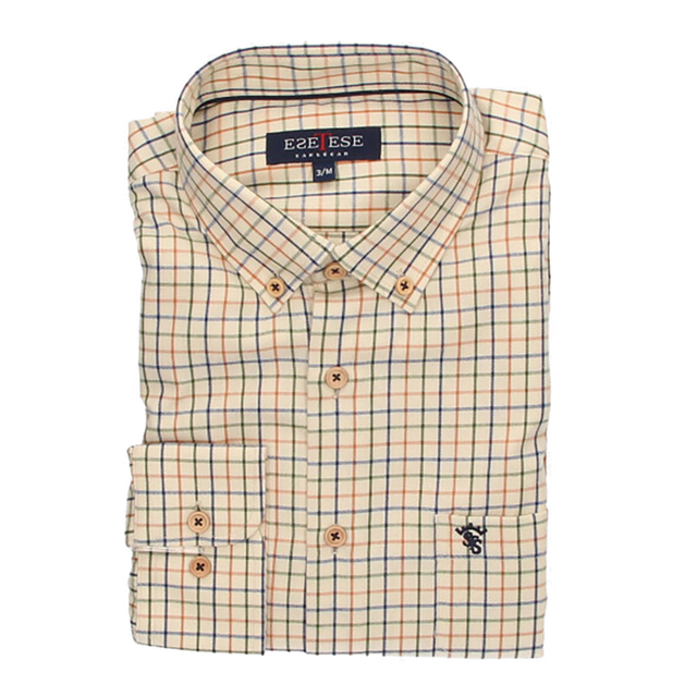CAMISA BEIGE CUADROS VERDE-CAMEL