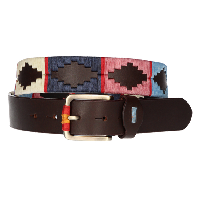 CINT. MARRON BORDADO BEIGE-AZUL-ROSA