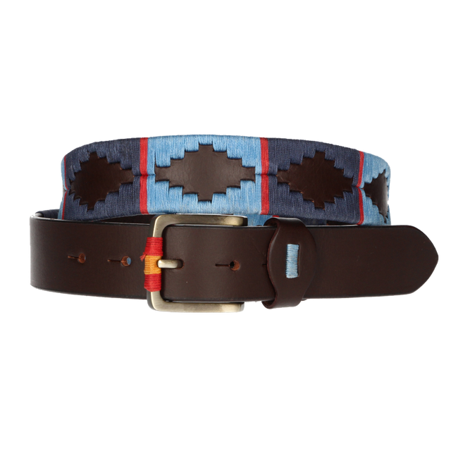CEINTURE MARRON AVEC BRODERIE BLEU CLAIR