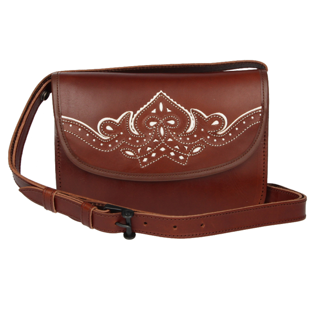 Large White Embroidered Leather Rociero Bag with Strap